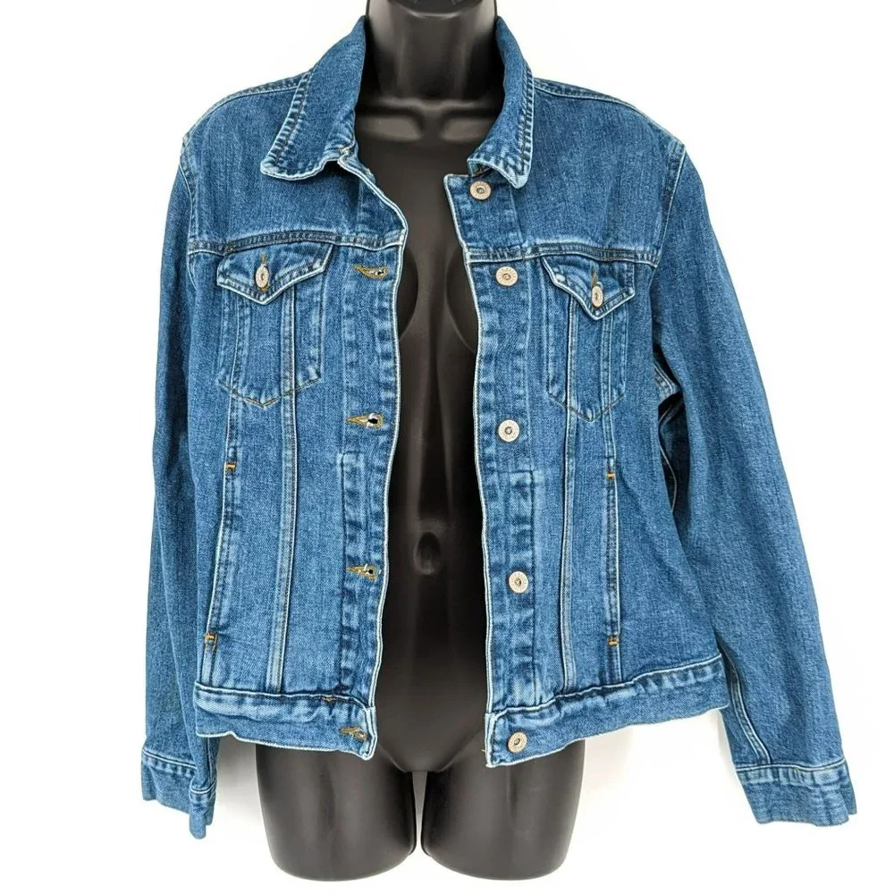 Eddie Bauer Jean Jacket M Medium Wash Button Down Denim Blue Classic 100% Cotton - Picture 10 of 11